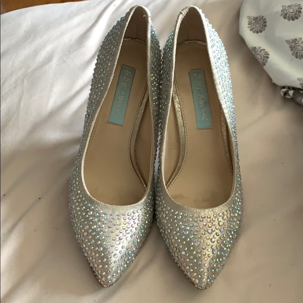 Betsey Johnson Silver Heels with Rhinestones - Picture 2 of 3